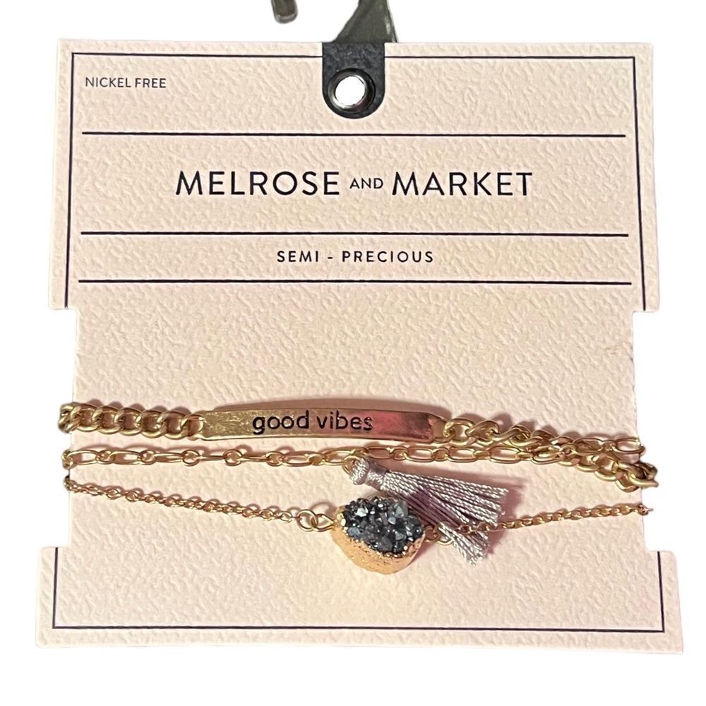 NWT Melrose And Market Semi-Precious Set Of 3 Gold Tone Druzy Bracelets